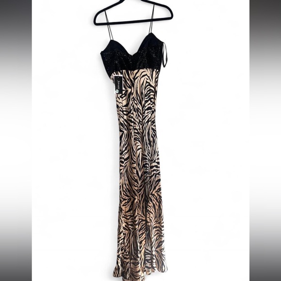 Jovani Black & Cream Zebra-Print Maxi Dress with Sparkle Bodice - Picture 3 of 6
